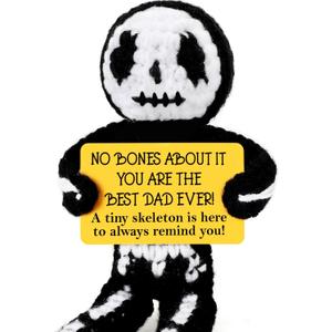Crochet Skeleton Gift for Dad Birthday, Funny Fathers Day Appreciation Present from Daughter Son Teens, Unique Best Father Ever Keepsake for Grandpa Step Bonus Dad Papa Holiday Gag Gifts