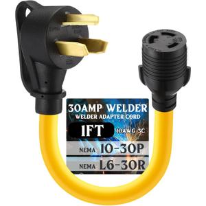 Tellegloww 30Amp Welder Adapter Cord NEMA 10-30P to L6-30R, 30 Amp 3 Prong Male Plug to 30Amp Lock 3 Prong Welder Plasma Cutter Power Adapter STW 10 AWG/3C, 1FT, ETL Listed