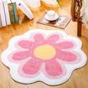 Tinideya Aesthetic Cute Flower Round Area Rug Non Slip Circle Soft Fluffy Flower Rug Indoor Floor Mat Carpet for Girls Bedroom Bathroom Living Room Sofa Nursery Decor(Pink, 2 ft) (Multi Color)