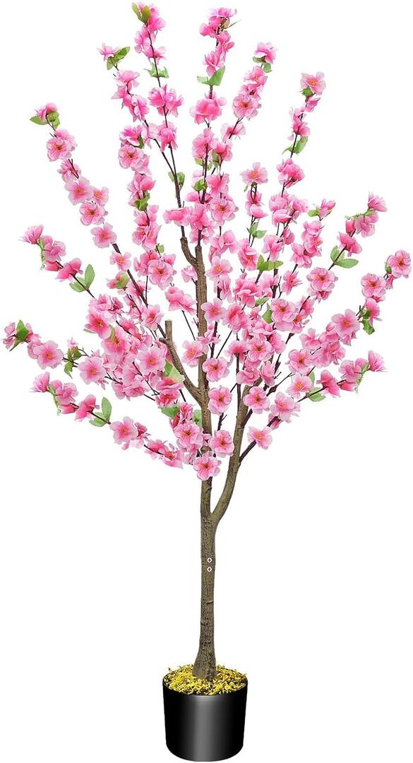 HUAESIN 4.4FT Artificial Cherry Blossom Tree Decor Fake Pink Flowers Sakura Tree Faux Plants Indoor Decor for Spring Living Room Home House Entryway Bedroom Office Inside Wedding Party Outdoor