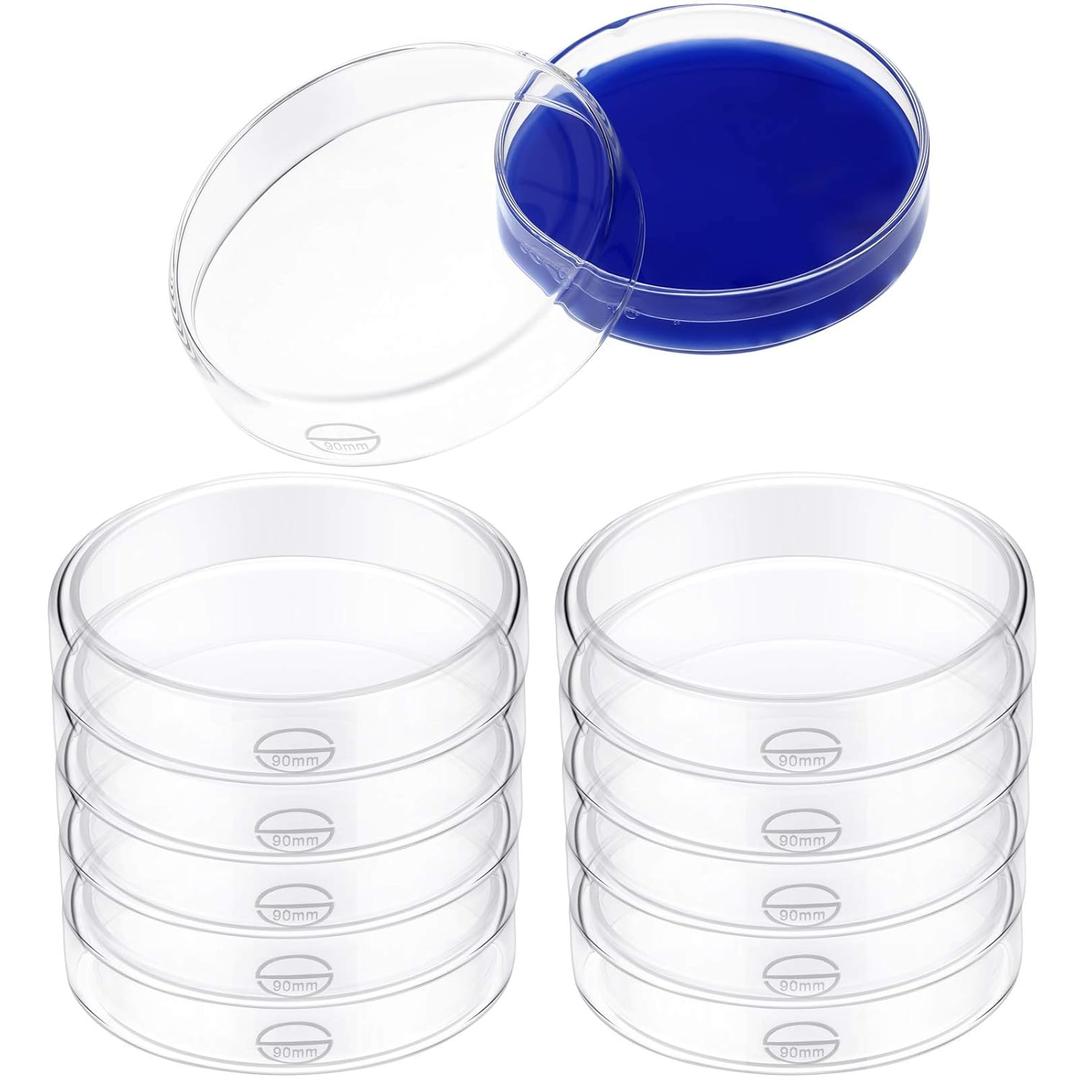 Weewooday 10 Pieces Glass Petri Dishes with Lids Autoclavable High Borosilicate Petri Dishes Lab Supplies for Science Biology Project, Experiments (90 x 20 mm)