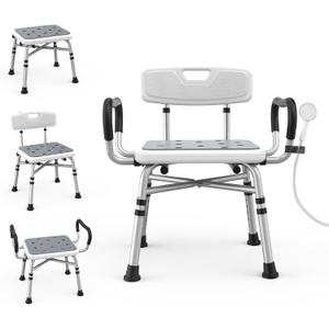 Heavy Duty Shower Chair for Inside Shower and Tub with Reinforced X-Bar, Padded Arms and Backrest, Height Adjustable, Ideal Shower Chair for Elderly and Disabled