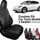 1:1 Custom Fit for Tesla Model Y Seat Covers 2024 2023 2022 2021 2020, Leather Car Seat Covers Full Set 5-Seater Breathable - Black
