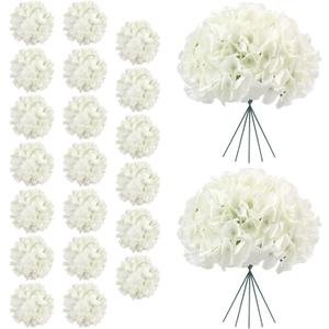 AVIVIHO 20Pcs White Hydrangea Artificial Flowers Bulk Realistic Silk Faux Hydrangea Heads with Stems Ivory Fake Flowers for Wedding,Party,Home,Table Centerpieces, Arch,Baby Shower,Party DIY Decoration