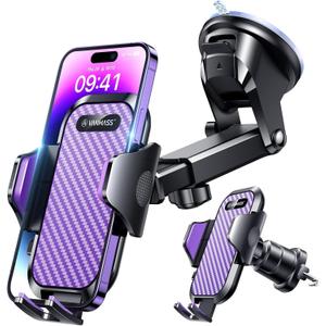 VANMASS [Longest Lasting] True Military-Grade Car Phone Holder Strongest Suction & Clip Cell Mount Dashboard Windshield Vent Automobile Cradle Truck Accessories for iPhone 16 15 Pro Max 14 13 Android (Purple)