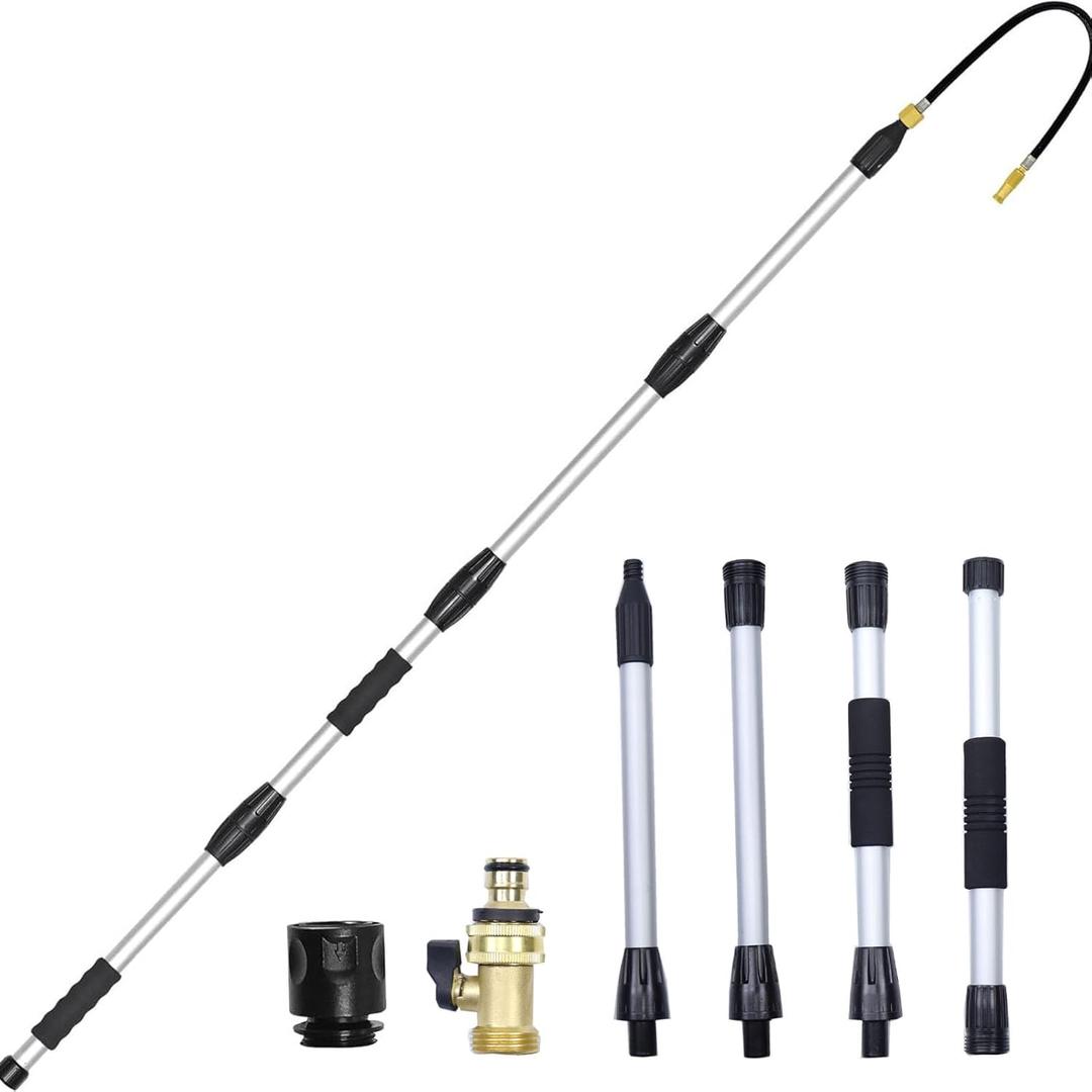 Telescopic Gutter Cleaning Tools from the Ground, Rain Gutter Cleaner Hose Attachment with Extension Poles Up to 7FT, Bendable Gutter Wand, 4 Spray Patterns Perfect for Garden Hose Telescopic Gutter Cleaning Tools from the Ground, Rain Gutter Cleaner Hose Attachment with Extension Poles Up to 7FT, Bendable Gutter Wand, 4 Spray Patterns Perfect for Garden Hose