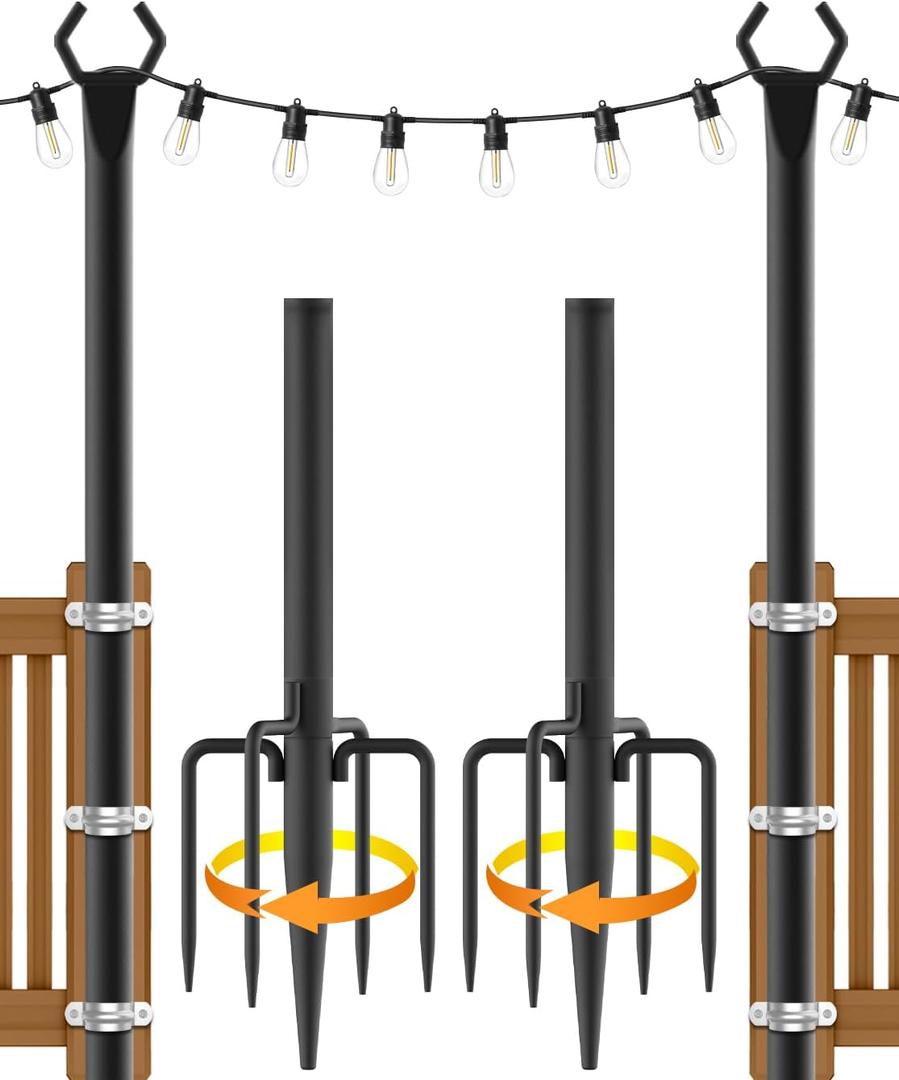 NUERPO String Light Poles,Metal Poles for Hanging Outdoor Light Strings,2 Pack 10 FT Light Poles Stand for Outside Garden,Patio,Wedding,Backyard,Deck,Party