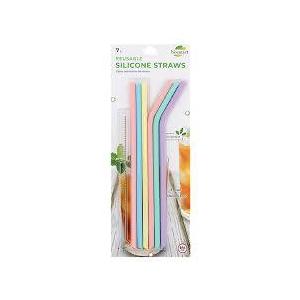 Biosmart 4 Reusable Silicone Straws W/Cleaning Brush, Eco Friendly, 1 Pack