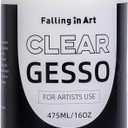 Falling in Art Clear Gesso for Acrylic Painting, Acrylic Gesso Primer for Oil Paints, 16 oz Non-Toxic Canvas Primer Surface Prep Medium