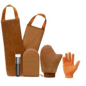 UNIMEIX 5 Pack Self Tanning Mitt Applicator Kit Self Tan Back Applicator with Self Tanning Glove for Self Tan Glove and Sunscreen Brush Kit (Brown)