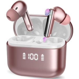 Ai Translation Earbuds Real Time with Audio and Video Calls, Buletooth 5.4 Translator Earbuds with 6 Translation Modes/164 Languages/No Subscription Required, 48H Headphones Translator, Rose Powder