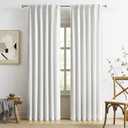 MAIHER Full Blackout Linen Curtains 90 Inch Length Pinch Pleat Curtains 2 Panels Set, Heat Saving Pleated Drapes with Back Tab Hooks for Traverse Rod and Track, 40" W x 90" L, Greyish White