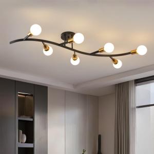 Black and Gold Modern Sputnik Semi Flush Mount Ceiling Light Fixture 7-Lights,Mid Centur Minimalist sputnik Chandelier for Living Room,Dining Room,Bedroom,Kitchen,Hallway(Bulbs Not Included), 47.83"l X 15.74"w X 6.3"h
