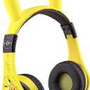eKids Pokemon Kids Bluetooth Headphones, Wireless with Microphone, Includes Aux Cord, Volume Reduced, Foldable, Yellow