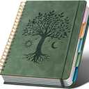 Hardcover Spiral Notebook 8.5" x 11" with 5 Removable Dividers 300 Pages Leather 5 Subject Notebook College Ruled 100GSM Large Spiral Notebooks for Work Thick Lined Journal for Women, Green