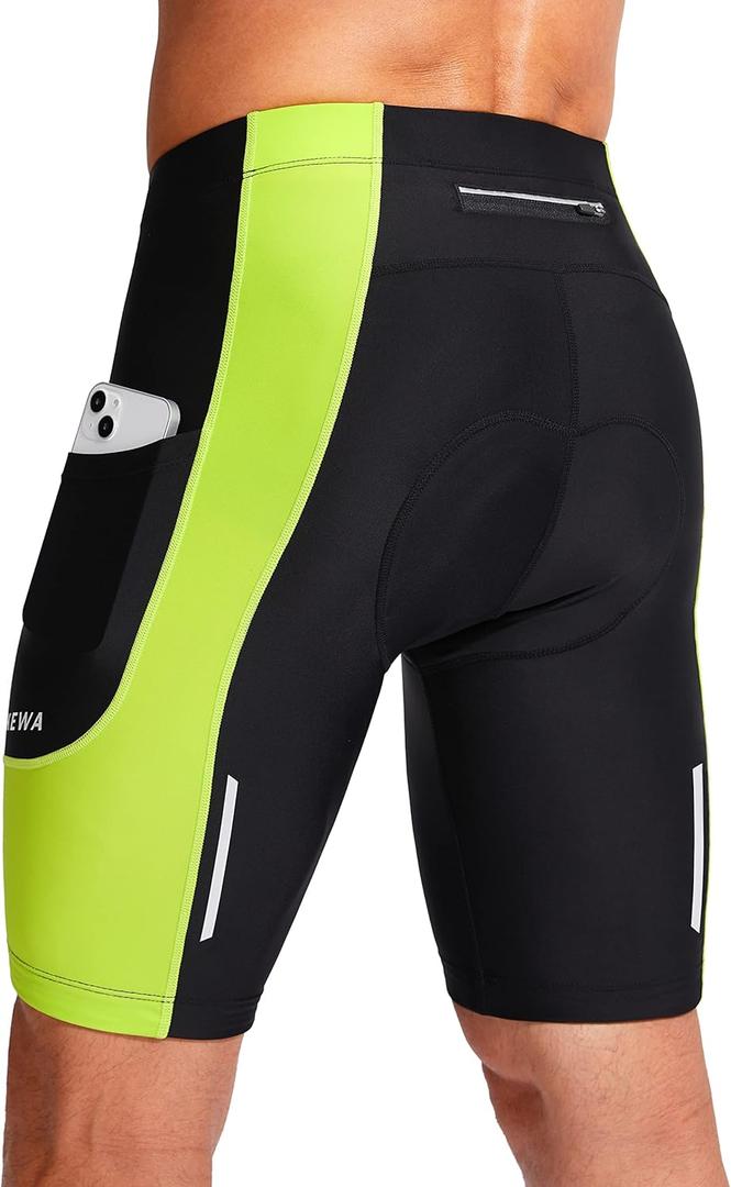 Bicycle Shorts for Men 3D Padded Bike Cycling Underwear Road Biking Biker Mountain Riding Cycle UPF 50+ Shorts Zipper Pockets?Black/ Green Small