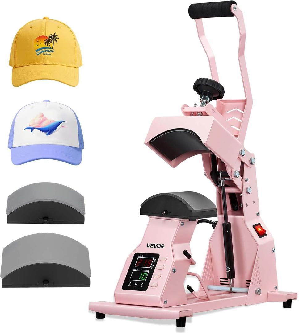 VEVOR Hat Heat Press Machine, with 2pcs Interchangeable Platens, Precise Temperature and Time Control, Hat Press for HTV Iron On and Sublimation Projects, for Caps, Headbands, Cuffs, Face Masks, Pink