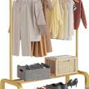 JIUYOTREE Standard Clothes Clothing Garment Rack with Storage Shelves Clothes Organizer for Hanging Clothes Coat Jacket Shirt Sweater Jeans Gold (34"W x 16.7"D x 58"H without wheels)