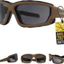 Anti-Fog Safety Motorcycle Riding Sunglasses Foam padded Goggle, Dustproof, Windproof, Hunting, Hiking, Golfing (Brown)