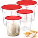 Suclain 4 Set 6 Quart 4 Qt Round Food Storage Containers with Lids Clear Proofing Container for Dough Bread with Scale Handle Home Restaurant Commercial Food Storage(Red)
