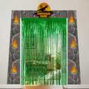 Dinosaur Birthday Party Decorations Supplies - Dino Park Door Porch Banner Backdrop and Green Foil Fringe Curtains for Jungle Safari Theme Boys Kids Favors Photoshoot Props