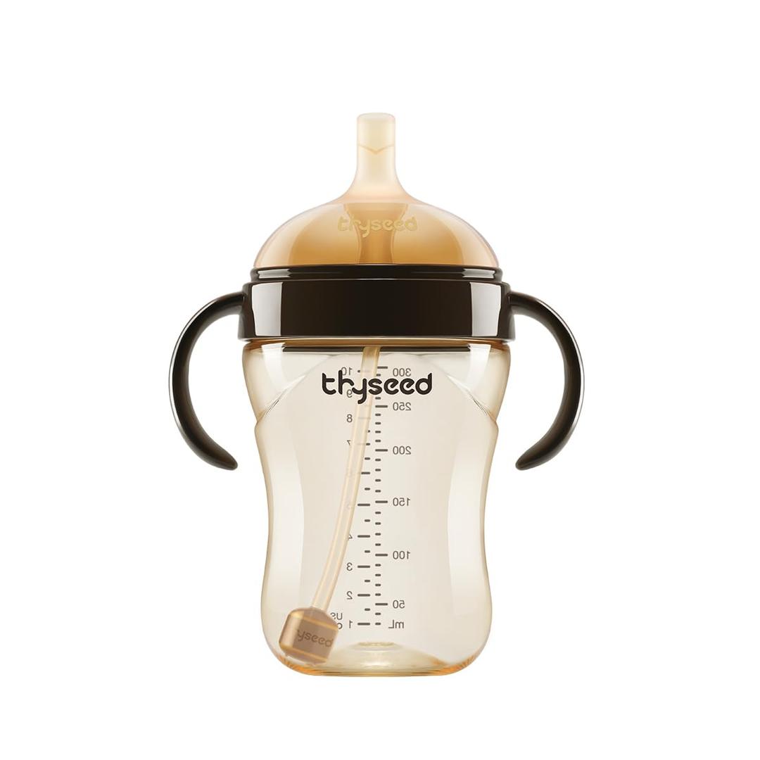 PPSU Weighted Straw Cup with Handles Toddlers Transition Bottles to Sippy Cups No Spill Learner Milk Water Baby Bottle Soft Silicone Spout Dishwasher Safe BPA Free 6+ Months 10oz/300mL 1 Pack