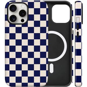 Magnetic for iPhone 16 Pro Case Cute Checkered Phone Case, Deep Blue