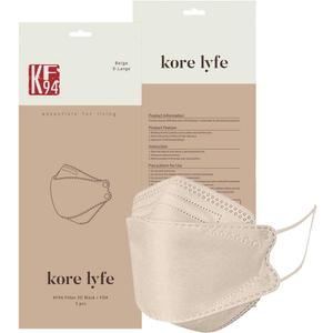 BEIGE X-LARGE [10 PCS] 25% LARGER KF94 Face Mask [Made in Korea] In 5 PCS Reclosable Package Breathable Premium Quality [Package in English]