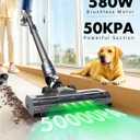 Cordless Vacuum Cleaner, 580W/50Kpa/50Mins Stick Vacuum for Home, LED Touch Screen, Anti-Tangle, Wall Mount Charging Lightweight Rechargeable Vacuum for Carpet Pet Hair Hardwood Floor Blue