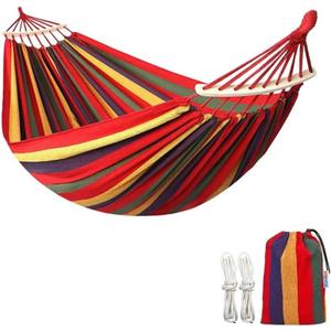 Cotton Canvas Hammock, Comfortable Fabric Camping Hammock with Tree Straps, Up to 440lbs with Travel Bag for Camping Outdoor/Indoor Patio Backyard (Orange&Yellow, with bar)