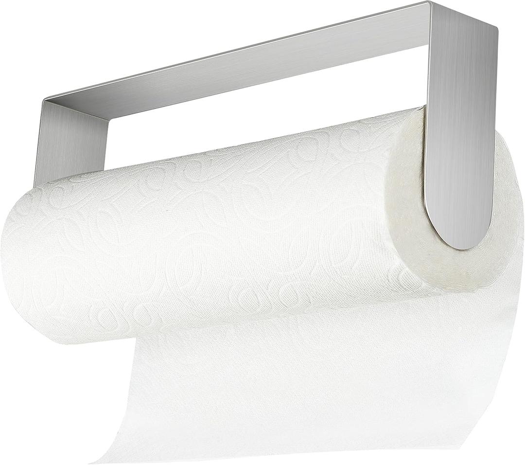 YIGII Paper Towel Holder Under Cabinet - Self Adhesive Paper Towel Rack Wall Mount for Kitchen, SUS-304 Stainless Steel Brushed (Oval-Arm, Silver)