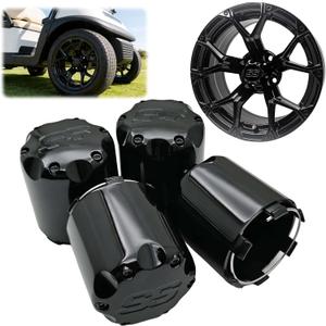 Golf Cart SS Wheel Center Cap Cover, ITP Push in Style Wheel Hub Caps Dust Cover for EZGO Club Car Yamaha and Other Models 8,10,12,14 inch Wheel,4 PCS(Gloss Black with Black SS)