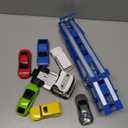 UFLJPKS Semi Truck Toys,Transporter Flatbed Truck with 6 Racing Cars, Double Decker Carrier Semi with Openable Doors & Lights & Sounds,Toddler Boy Toys Gift for for 3 4 5 6 7 Boys Girls (Cars)