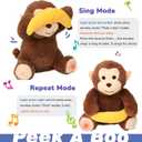 Hopearl Peek A Boo Monkey with Banana Interactive Repeats What You Say Plush Toy Musical Singing Talking Stuffed Animal Adorable Electric Animate Birthday Festival, Brown, 11''