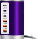 USB Charger, 60W USB Charging Station with 6-Port(3 USB-A Port & 3 USB-C Port) Compatible with iPhone 15/14/13/13pro Max 12/12 Mini/12Pro/12 Pro Max/11,Tablets, Smartphones Purple (Purple&White-USB-C&USB-A)