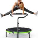 BCAN 40"Foldable Mini Trampoline, Rebounder Trampoline for Adults, U/T Shape Adjustable Foam Handle, Exercise Rebounder for Kids Adults Indoor/Garden Workout, Max Load 330lbs/440lbs (40-inch, 40IN-T-Handle-Green)