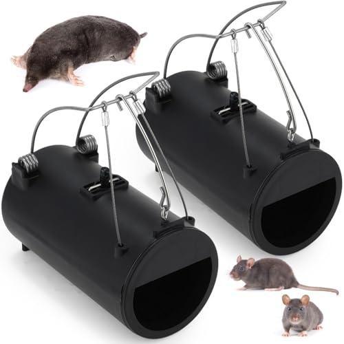 Qualirey 2 Pack Black Hole Gopher Trap 6.7 Inch Tunnel Mole Traps Gopher Killer Outdoor Vole Traps Rodent Rat Stations Reusable for Lawn Yard Garden