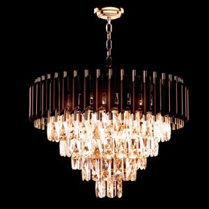 20" Round Black and Gold Crystal Chandelier, 39" Adjustable Height 4 Tier K9 Crystal Pendant Light Fixtures, 9-Lights Luxury Chandeliers for Dining Room, Kitchen Island, Living Room, Foyer, Bedroom Etc