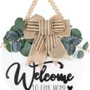 Welcome Sign for Front Door Round Wood Sign Hanging for Farmhouse porch Door Decoration (White)