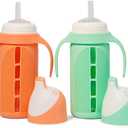Tabor Place Set of 2 - Glass Sippy Cup for Toddlers - The Luca | Spill-Proof | Silicone Straw | Mint Green & Orange | 8 oz | Liquids Never Touch Plastic | Removable Handles (orange)