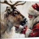 Christmas Wall Decor, Farmhouse Christmas Santa Claus Reindeer Xmas Canvas Wall Art Prints, Rustic Christmas Decor, Christmas Pictures Wall Decor for Home Living Room Bedroom, 14x11 Inches Framed