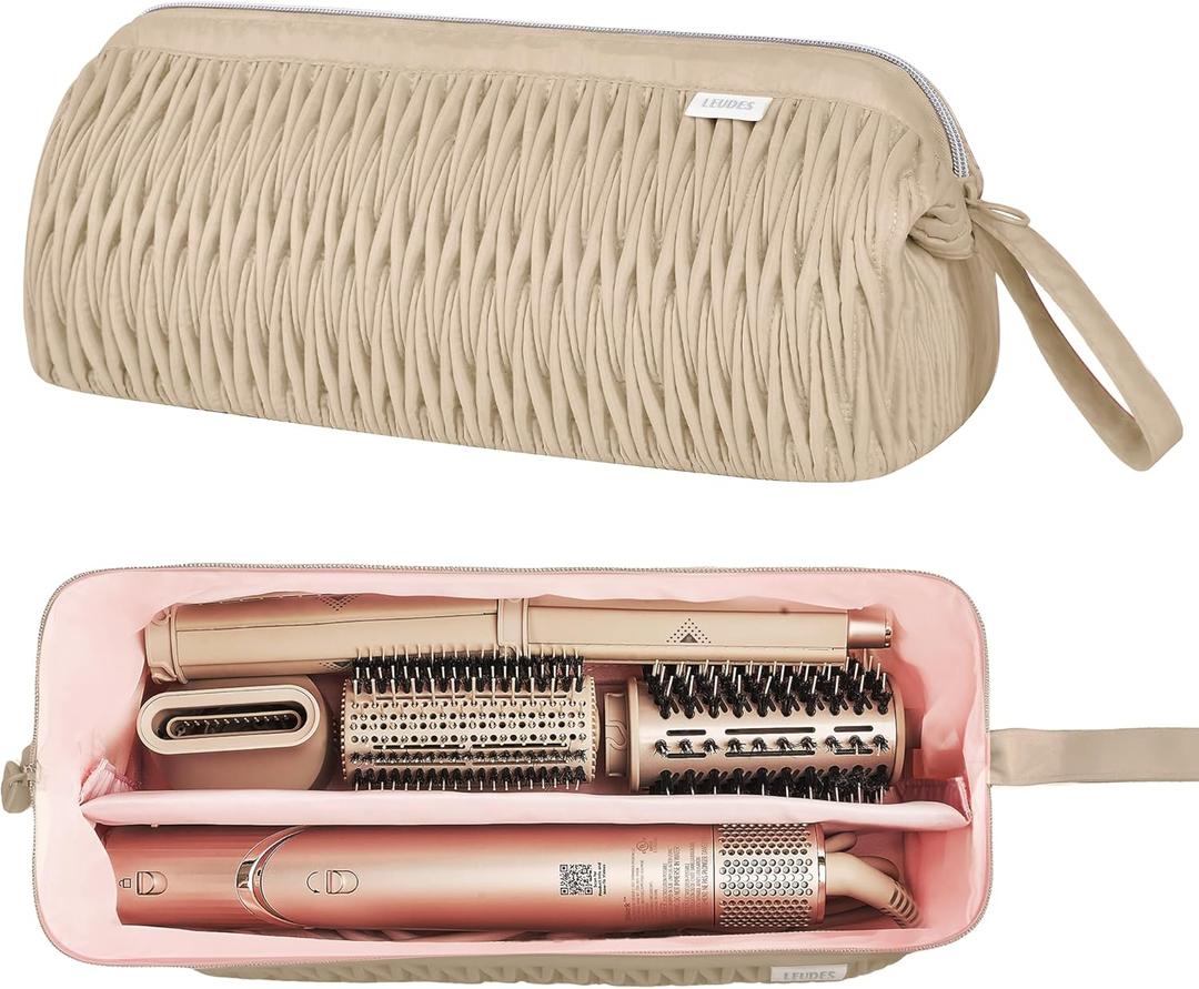 Leudes Dy son Travel Case for Shark Hair Dryer Airstraight Flex Style Hair Attachment Tool Organizer Accessories Air Wrap Flat Curling Iron Carrying Case (Latte Brown)