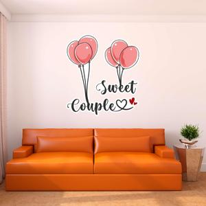 Wall Decal Sweet Couple Cute Love Wall Sticker Sweet Couple Lettering with Doodle Style Balloons Removable - Size: 27 in(W) x 30 in(H) (Multi)