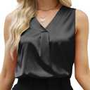 Women's Silk Satin Blouse, Summer Sleeveless Tank Tops, V Neck Camisole Work Shirts for Women Size M