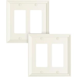 2-Pack Double Decorator Outlet Cover Plate, Light Almond Modern Decorative Switch Plates and Outlet Covers, Natural Bamboo Fiber Wall Plates for Electrical Outlets