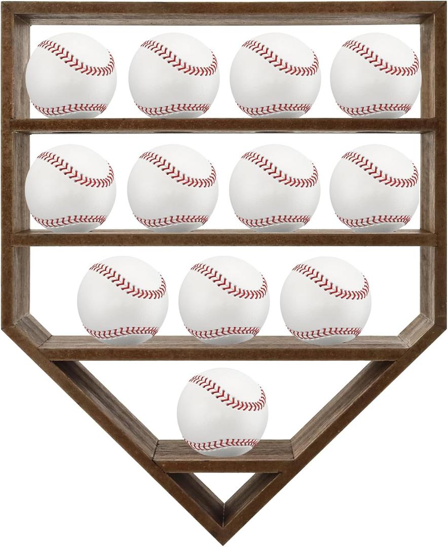 Baseball Display Case,Baseball Holders for Balls,12.8x16 inches Large Carbonized Shadow Box for 12 Baseballs Wall Mount,Without Door,for Home Run and Collector Autograph Balls