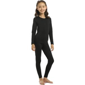 ViCherub Girls Thermal Underwear Set for Kids Long Johns Fleece Lined Base Layer Top & Bottom Cold Winter Thermals (Black, XL)