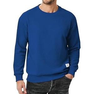 JMIERR Mens Crewneck Sweatshirt Casual Long Sleeve Midweight Texture Sweatshirts Waffle Pullover Shirt Winter Apparel, US40(M), Dark Blue