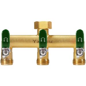 Garden Hose Splitter, 3/4 Rust and Freeze Resistant Outdoor Hose Manifold with 3 green Extra Long Handles Faucet Adapter-Heavy Duty Brass 3-Way Valve