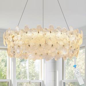 D32’’ Flower Luxury Crystal Modern LED Chandelier Gold Dimmable 3000-6500K Large Contemporary Chandeliers Light with Remote Control for High Ceiling Foyer Living Room Bedroom Entryway